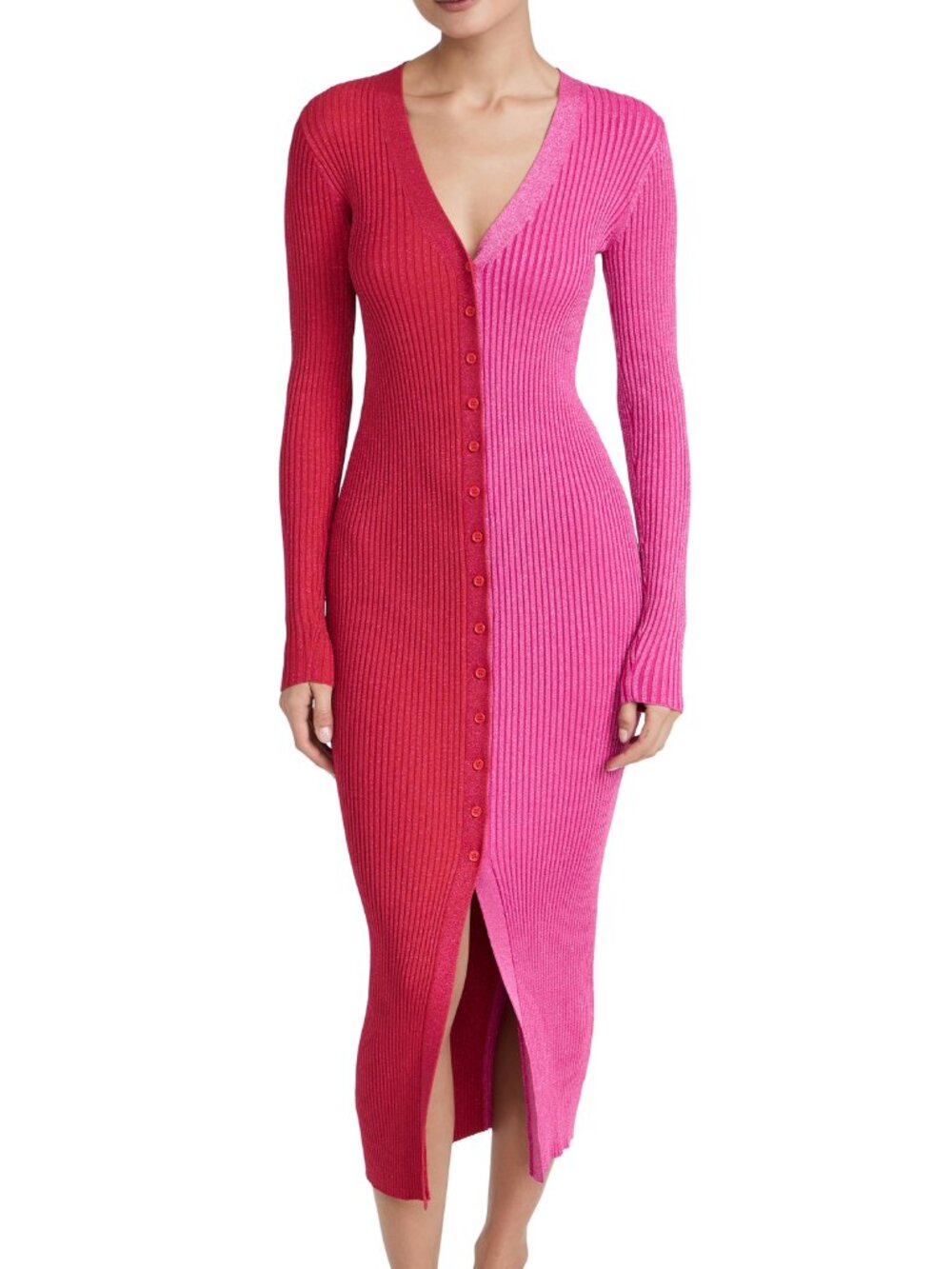 STAUD Shoko Ribbed Knit Maxi Dress Size S Fits M Shimmery Cardigan Dress